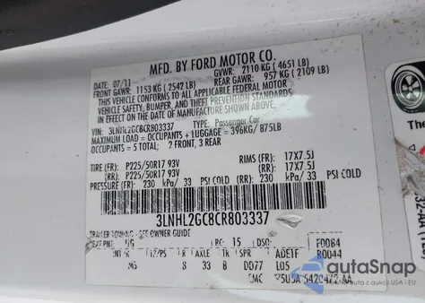 2012 Lincoln Mkz from USA, damaged, VIN 3LNHL2GC8CR803337